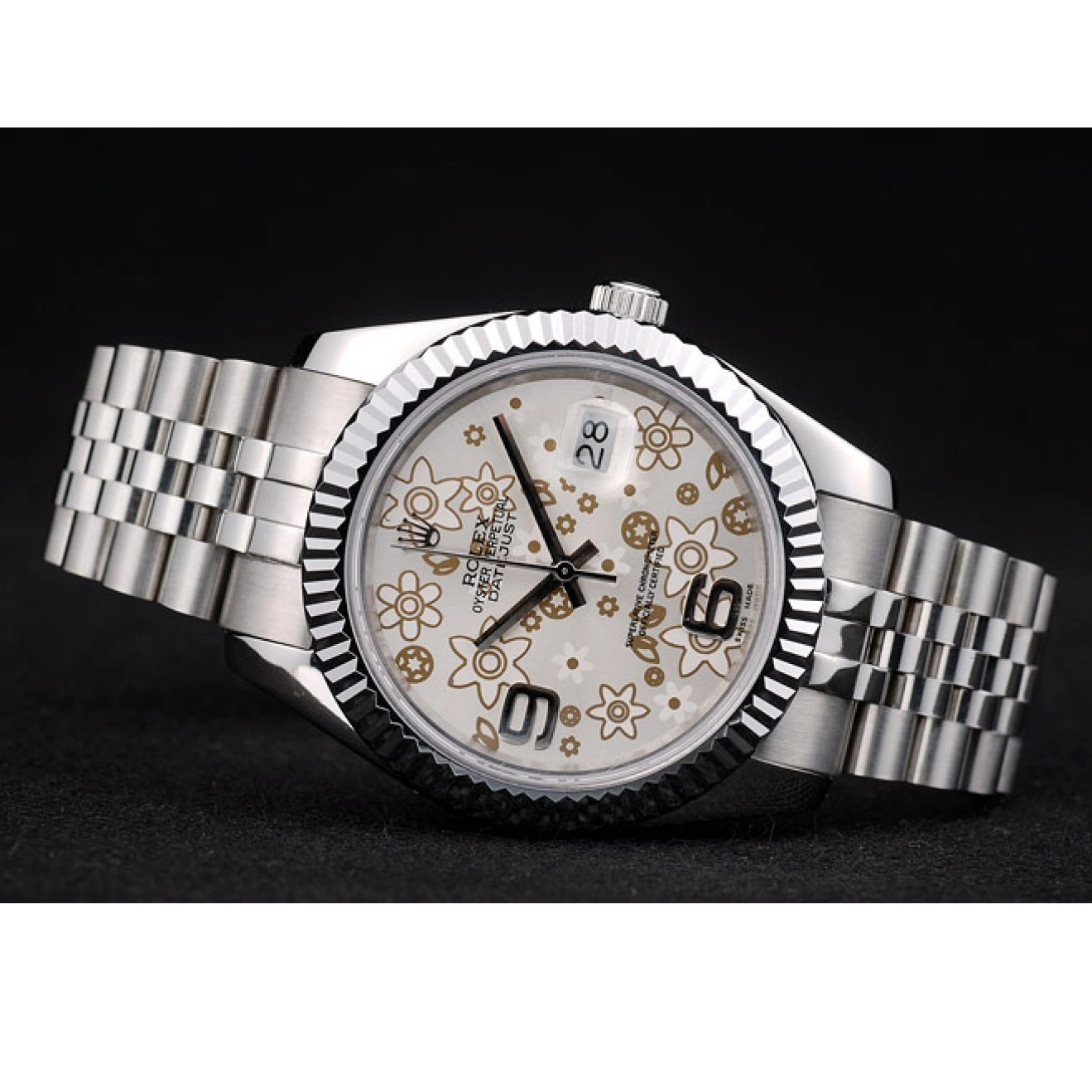 AAA Replica Watches DateJust Bezel Dial 41983 Flower Rolex Steel Stainless Silver Ribbed 0806